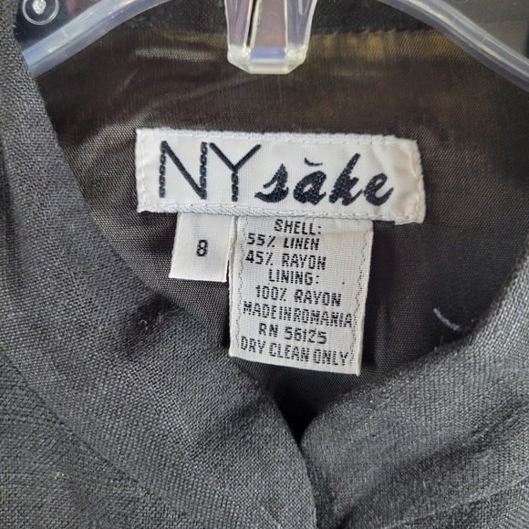 Vintage NY Sake Midi Dress Womens 8 Black Linen Blend Button Front Short Sleeve - Picture 11 of 11